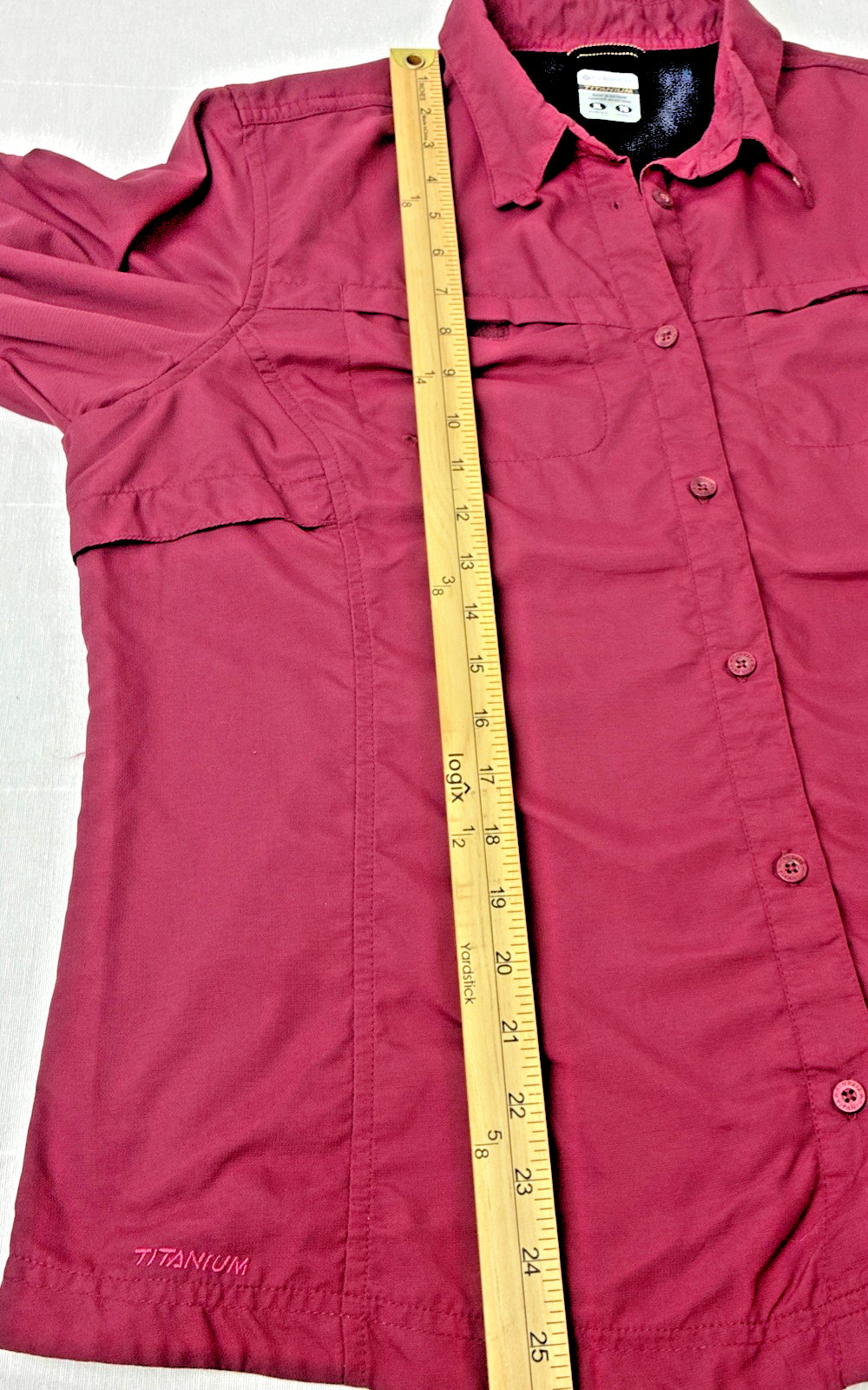 Columbia Titanium Women’s Button Up Shirt Maroon Long Sleeve Outdoor Hiking Vent