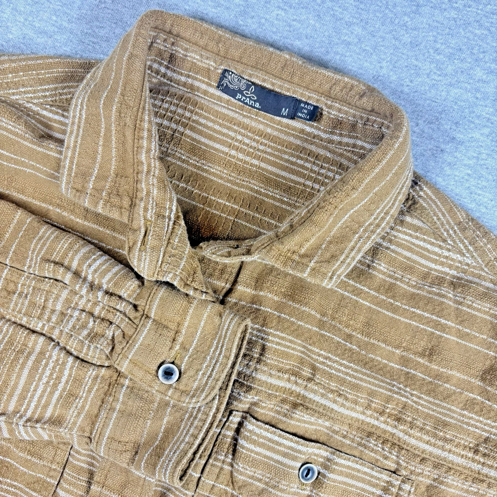 prAna Womens M Flannel Shirt Long Sleeve Button Up Textured 100% Organic Cotton