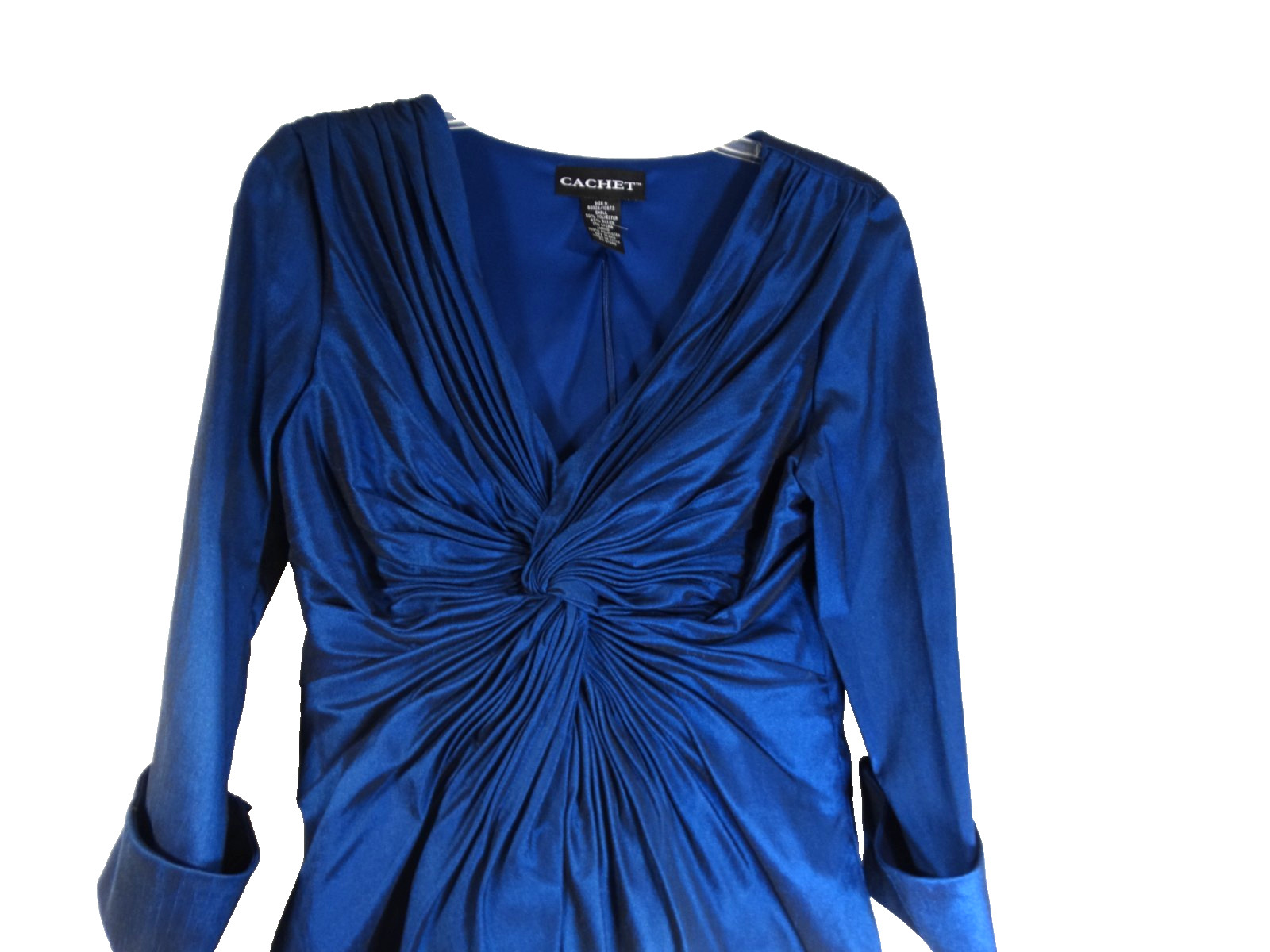 NWT-Cachet Women’s Blue Satin-Like Blouse Twist-Front Knot Zipper Back Size 6