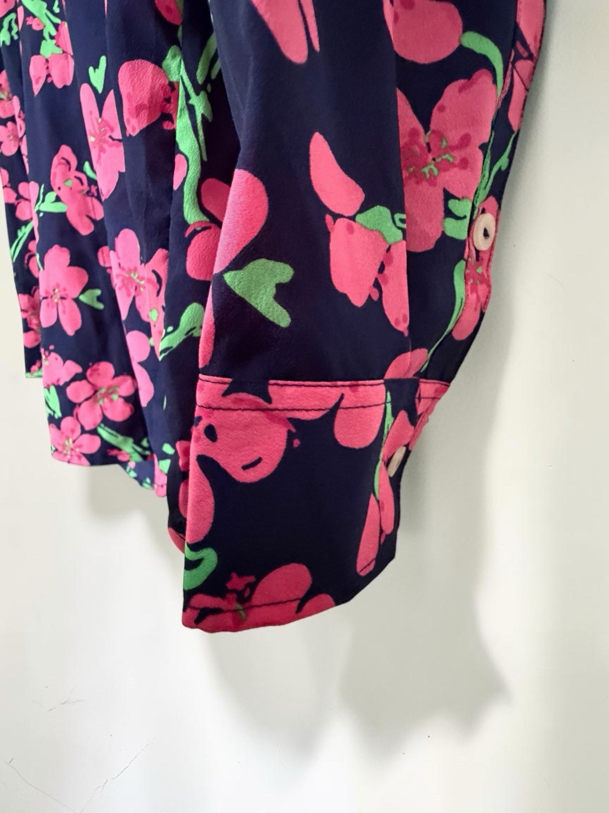 Lilly Pulitzer Navy Pink Green Floral Collared Button-Down Blouse Women’s S