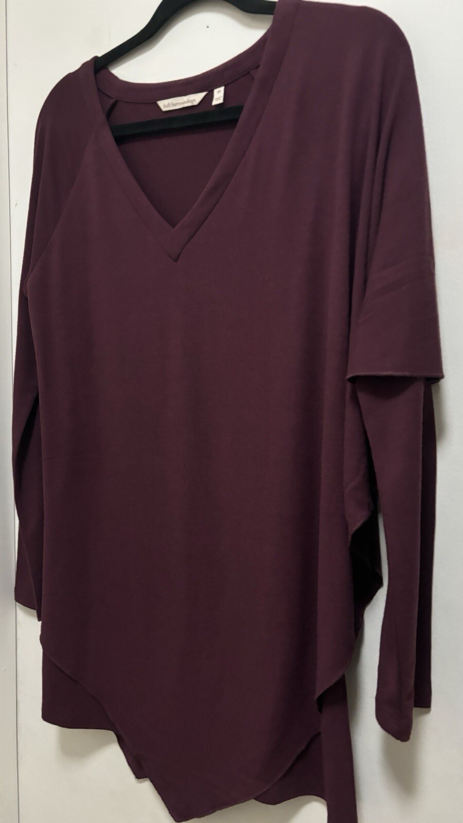 Soft Surroundings Burgundy V Neck Asymmetric Layered Top Blouse Sz XS