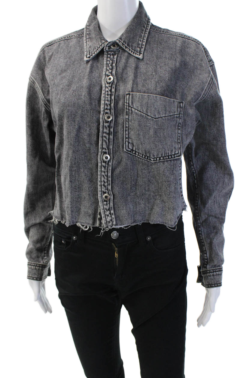 Grlfrnd Womens Dark Gray Cotton Button Long Sleeve Grunge Jacket Size S