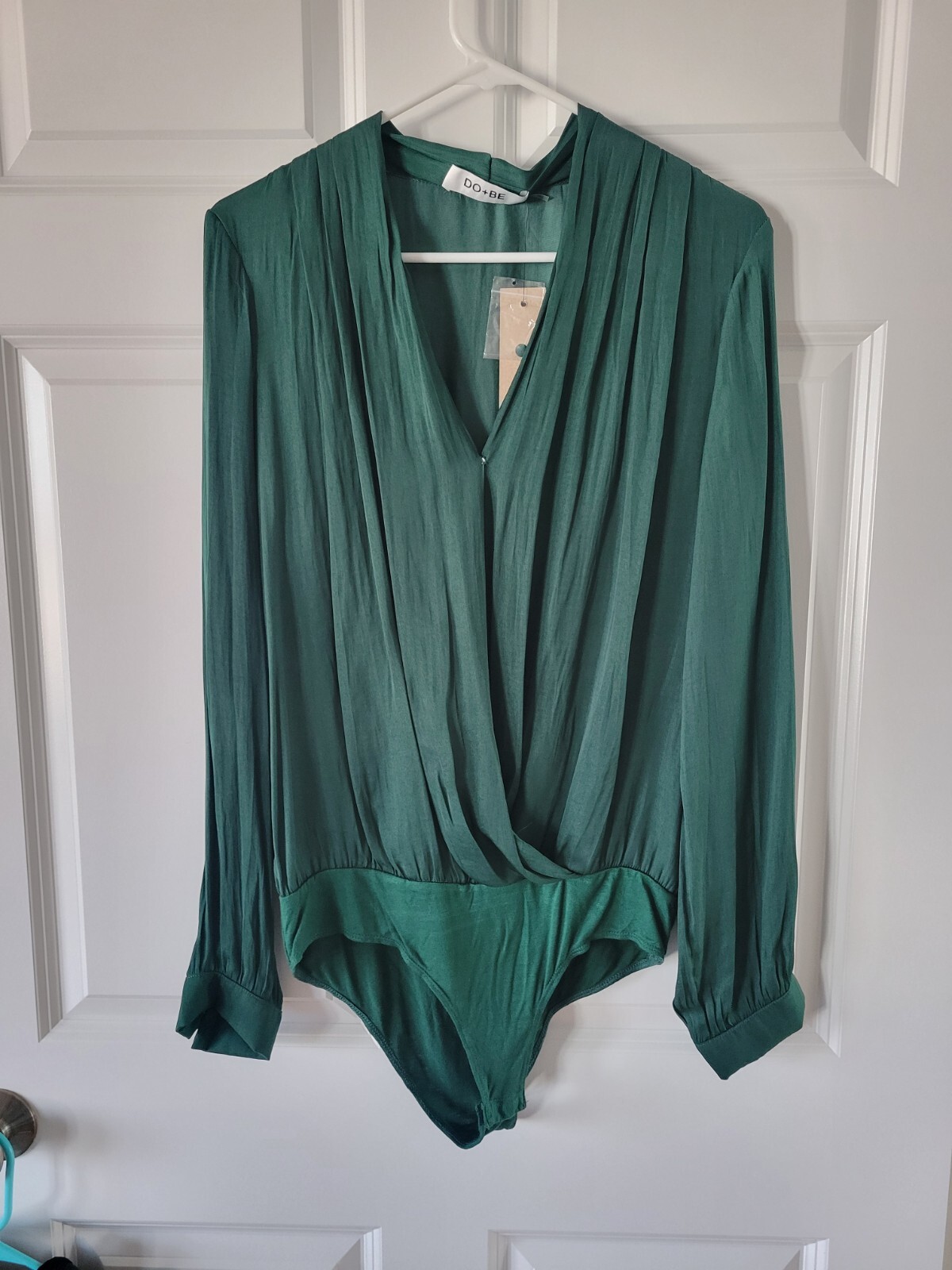 New! Womens Dressy V Neck Body Suit- Green- Med
