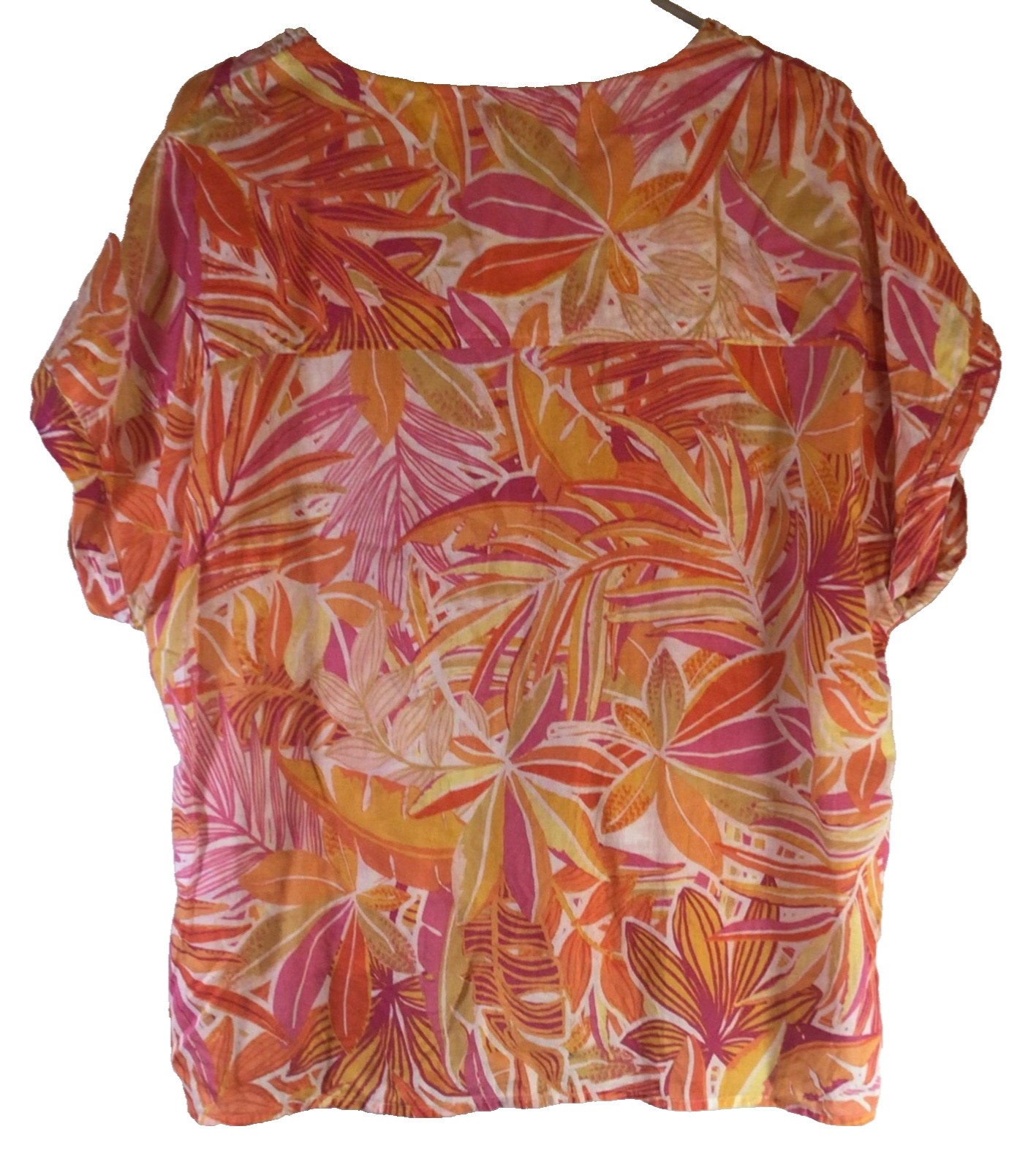 C and C California tropical print blouse XL pink orange beach vacation resort