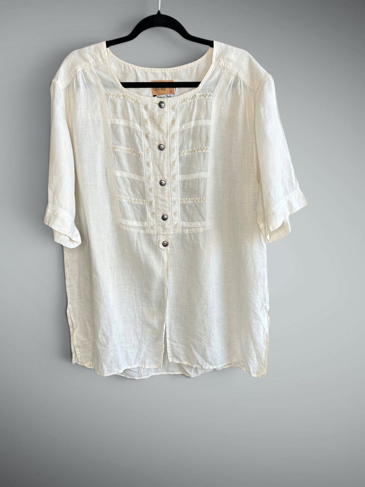 Marina Sport by Marina Rinaldi Cream 100% Linen Shirt Made in Italy Embroidered 