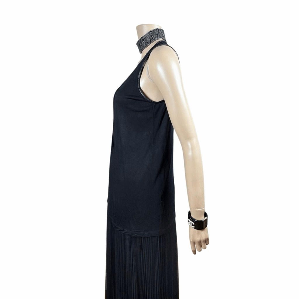 Givenchy Black Sleeveless Pleated Front Viscose Tunic Top Lambskin Trim Size M (