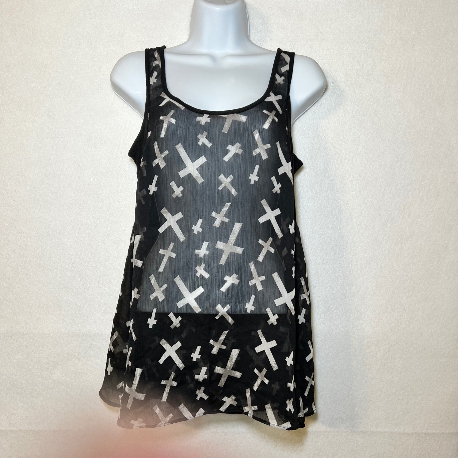 Royal Bones by Daang Black White Cross Print Goth Punk Alt Rock Tank Top Women S