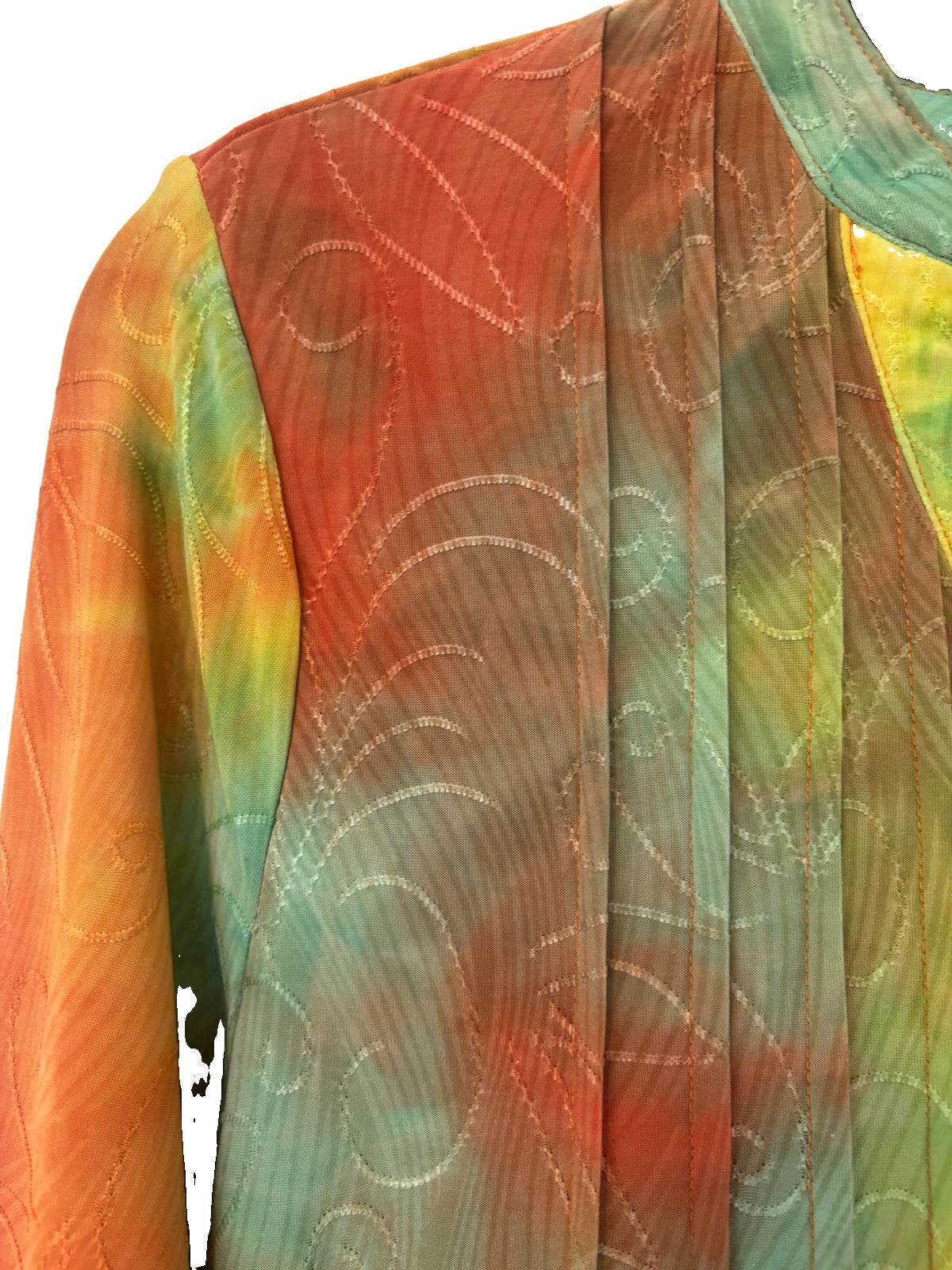 Cocomo Womens Tunic Top Multicolor Tie-Dye Button V Neck Roll Tab Sleeve Sz M
