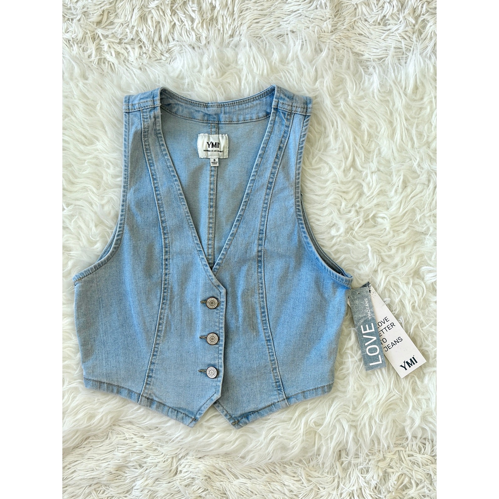 YMI Jeanswear Denim Cropped Vest, New with Tags, size S