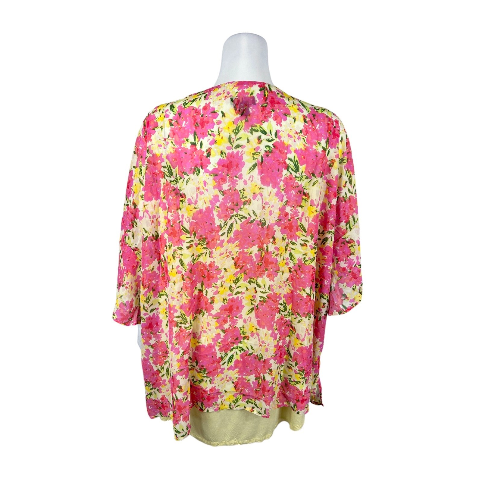 J Jason Wu Floral Chiffon Beaded Caftan Blouse with Knit Tank Top Yellow 3X Size