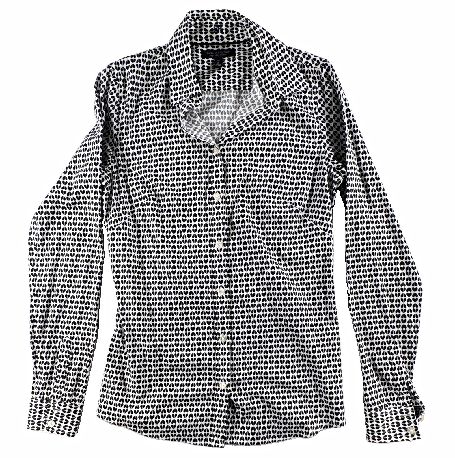 Banana Republic women’s Non-Iron Fitted dress top Black/White Size 8 tall 120