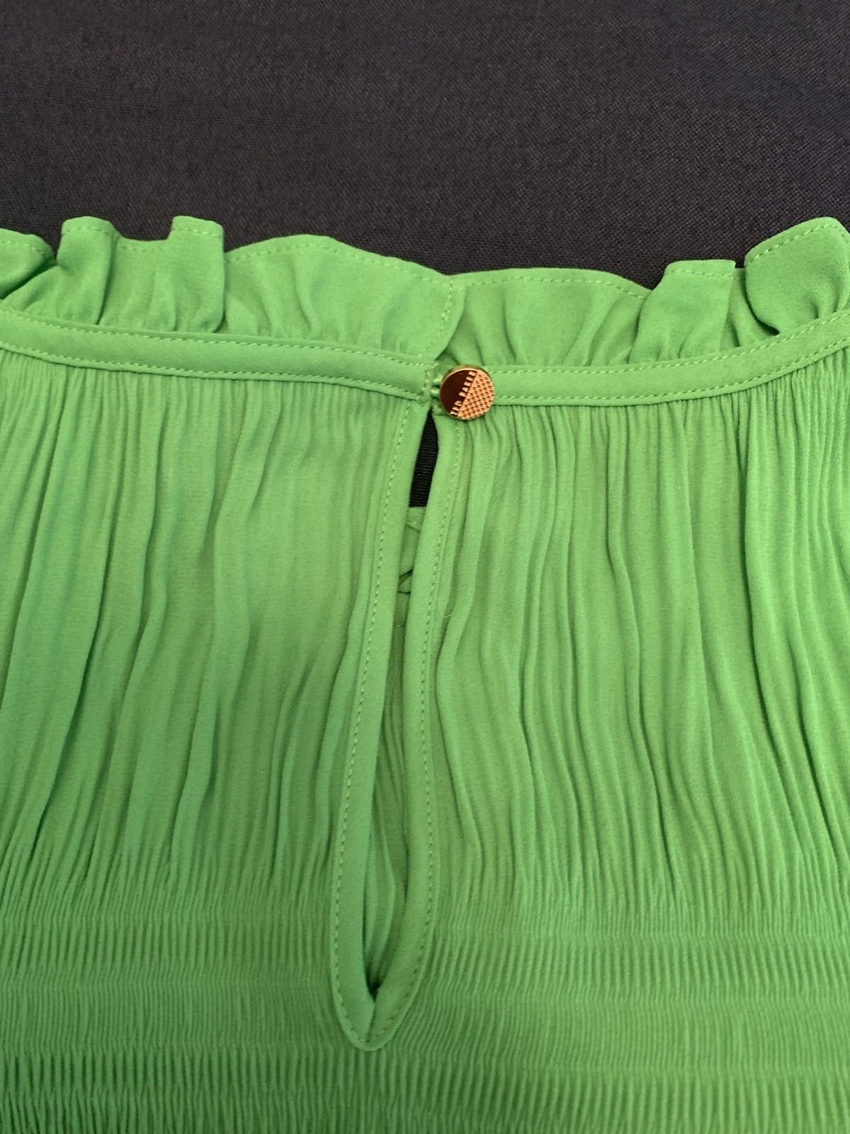 TED BAKER Airlie green frill ruffle high neck pleat blouse top gypsy boho Size 3