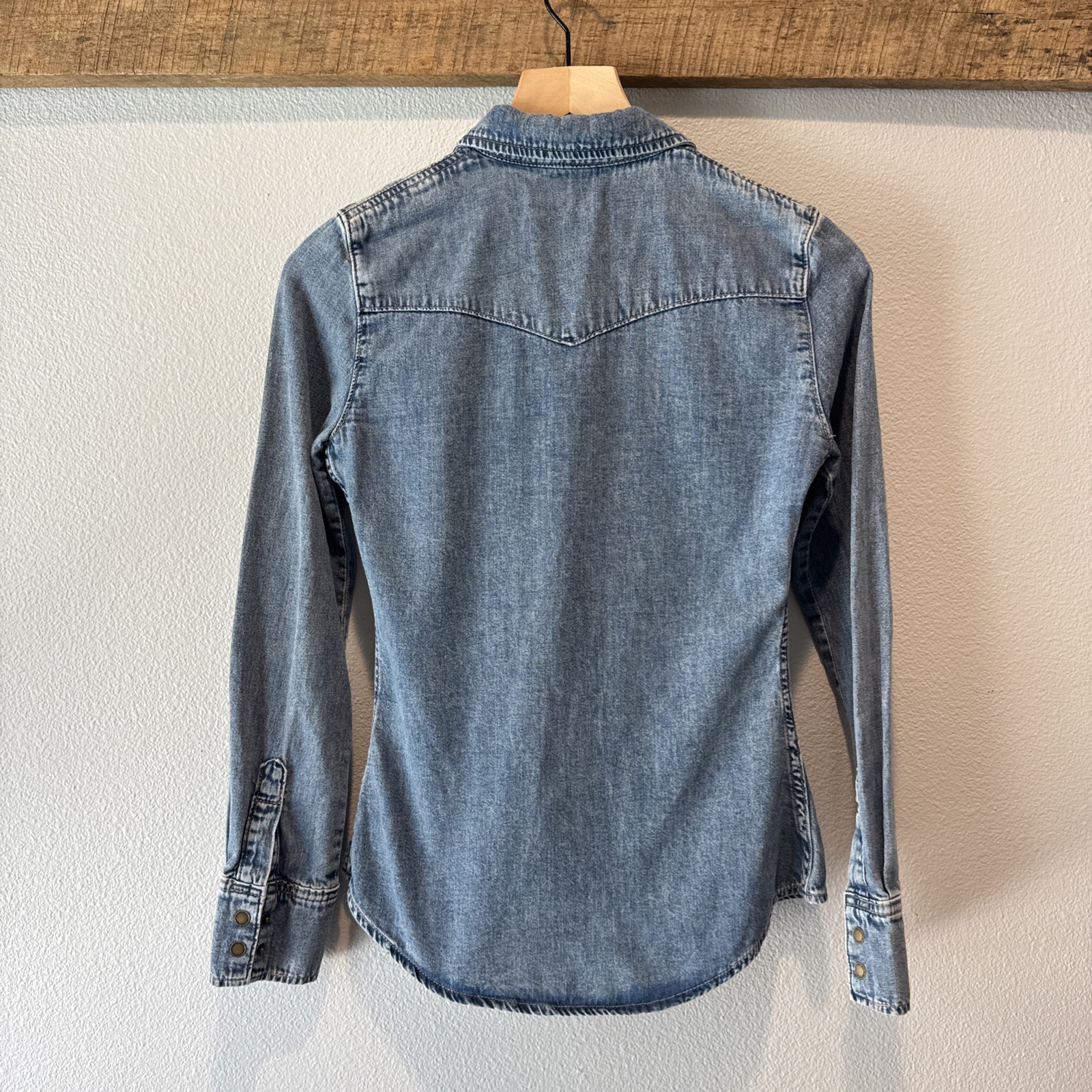 Mango Women’s Denim Shirt Snap Buttons Long Sleeve EUR XS US 2