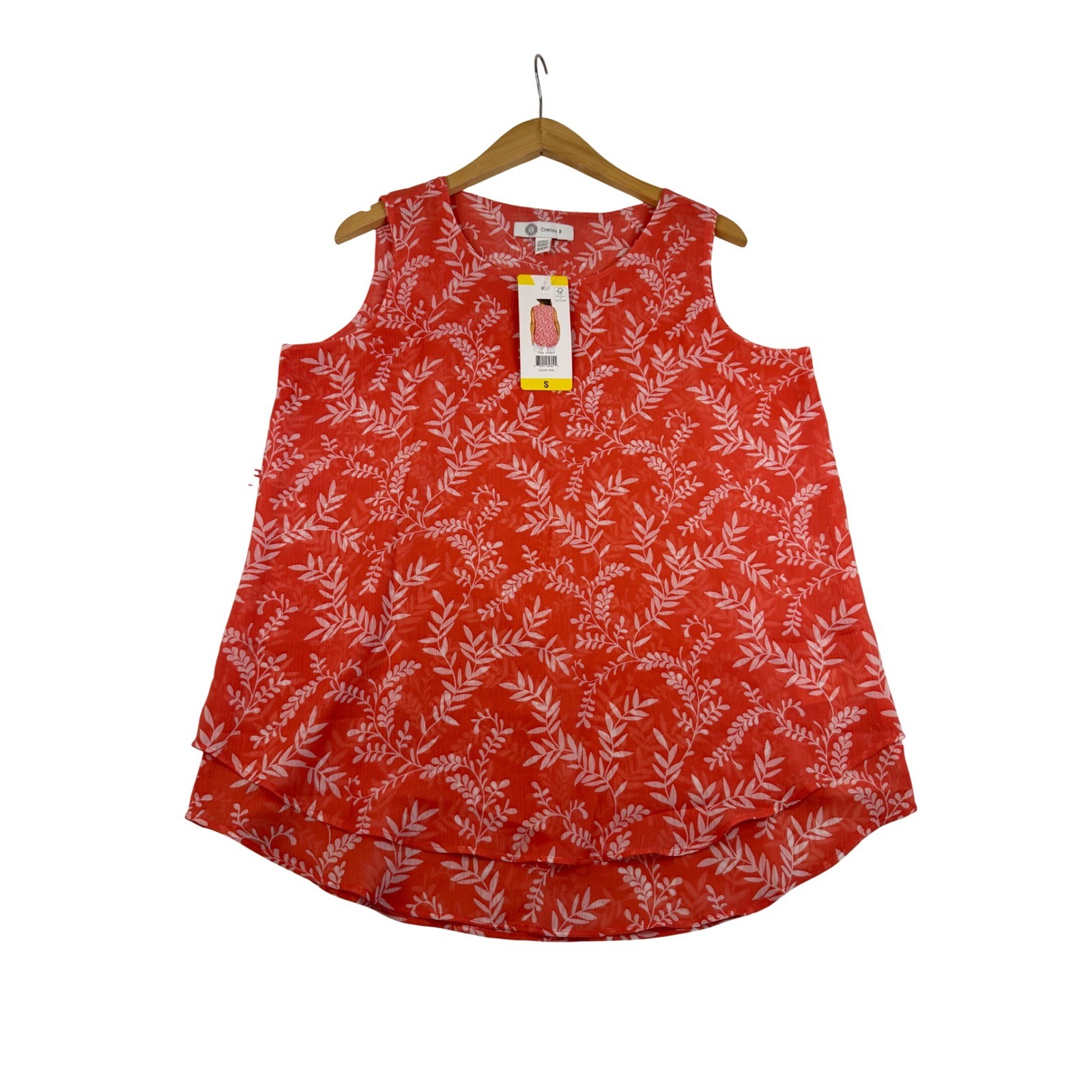 Cristina B Womens Coral Orange White Leaf Print Layered Tank Top Small RN95619