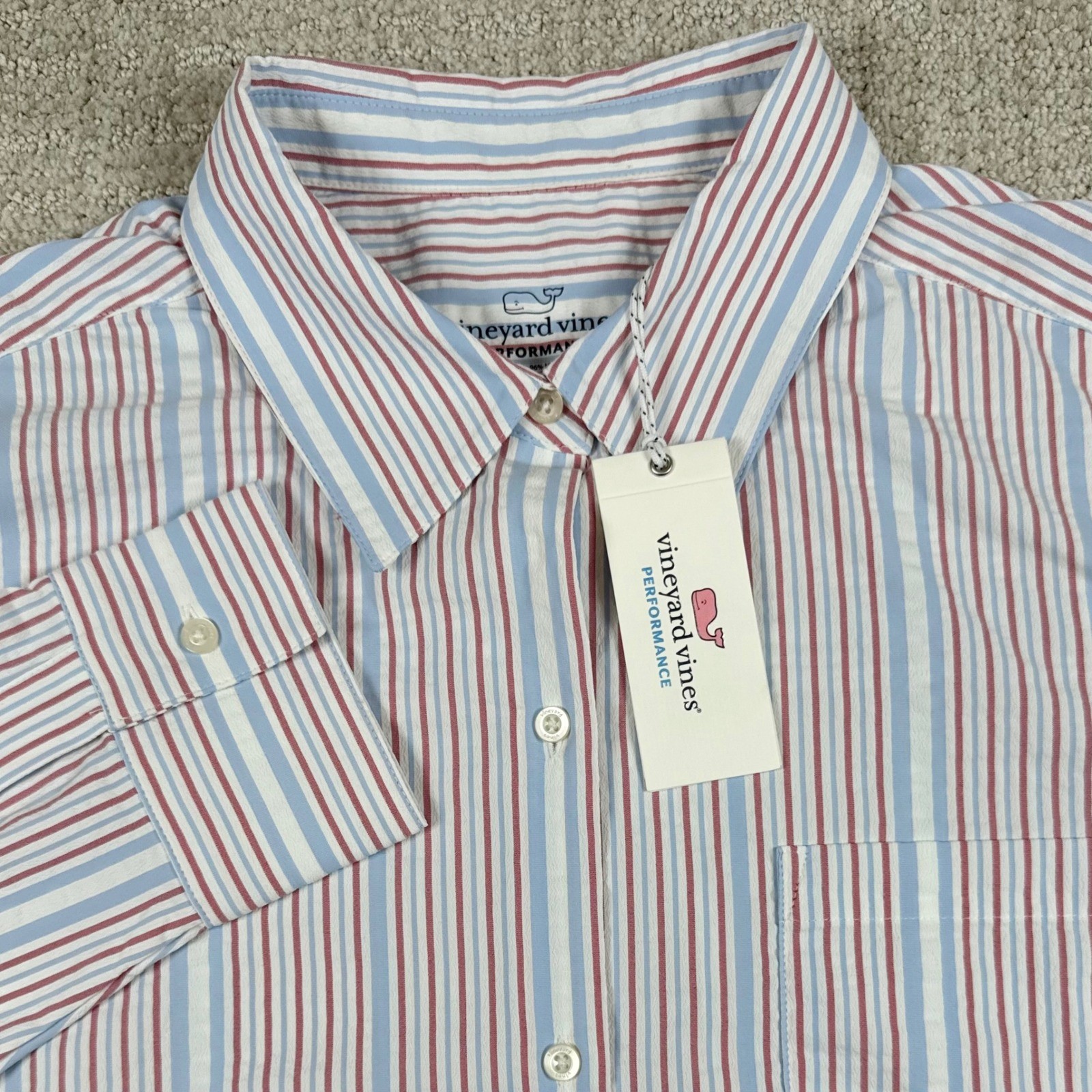 NEW Vineyard Vines Womens Large Harbor Relaxed Striped Performance Button Down