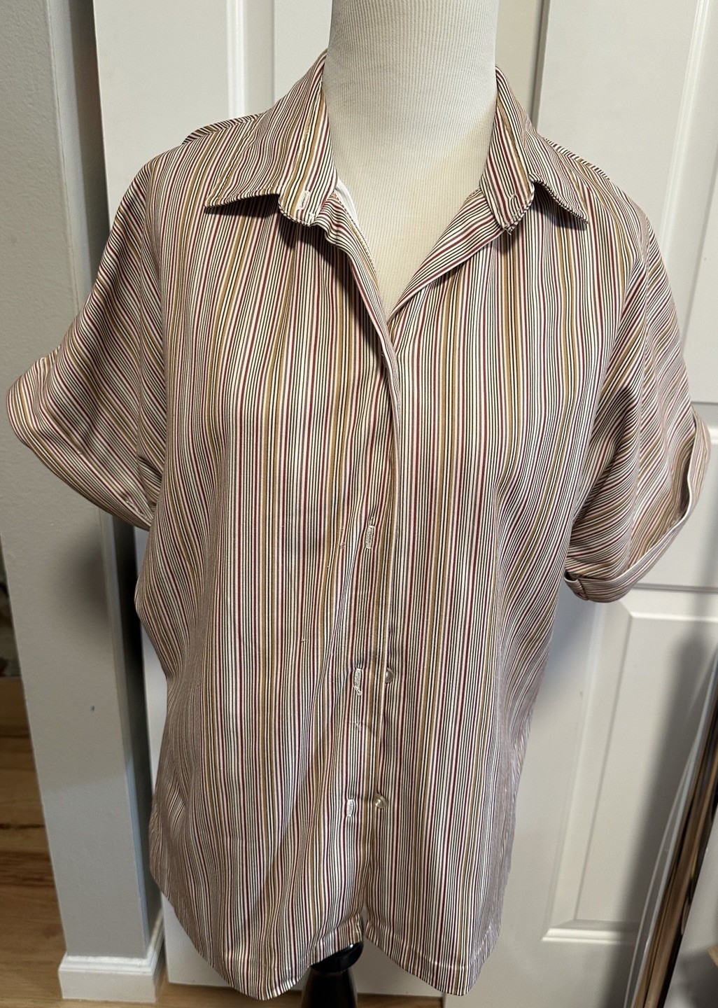 Jack Winter Knitsport Vintage Button Up Collard earth tones Stripes 18