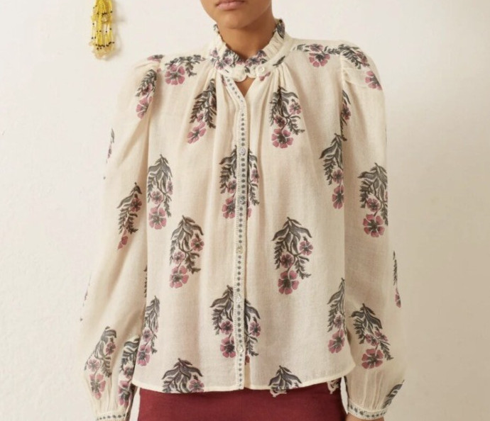 Alix Of Bohemia Annabel Mirabilis Wool Floral Button Up Blouse Size XS