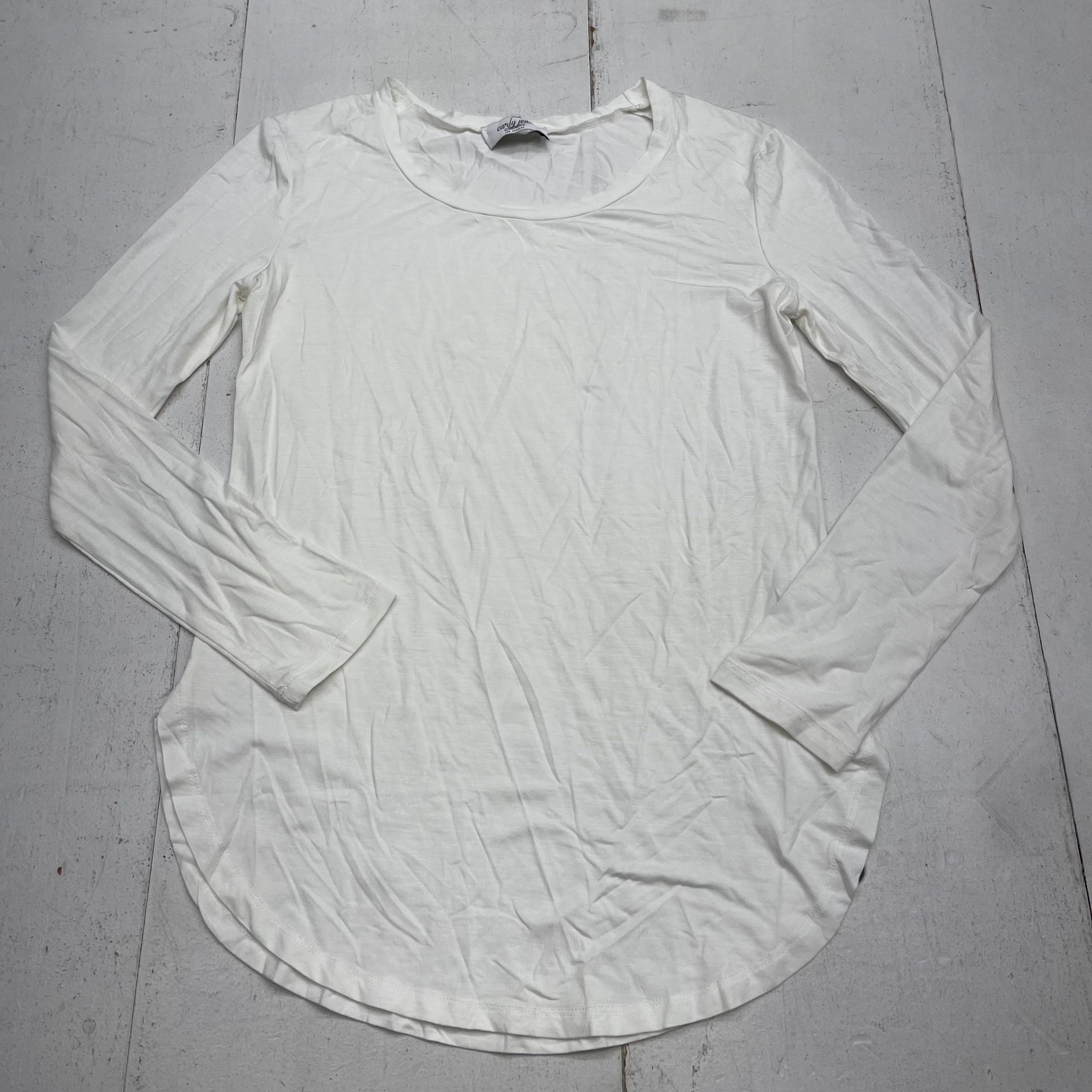 Carly Jean Los Angeles T-Shirt Womens XS White Scoop Neck Long Sleeve Basic