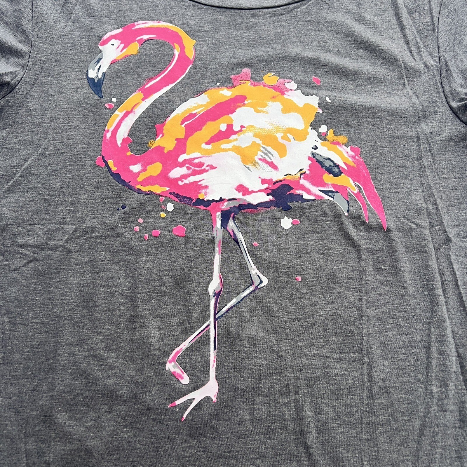 Women’s Short Sleeve Round Neck Loose Cute Animal Flamingo Print T-Shirt Top M