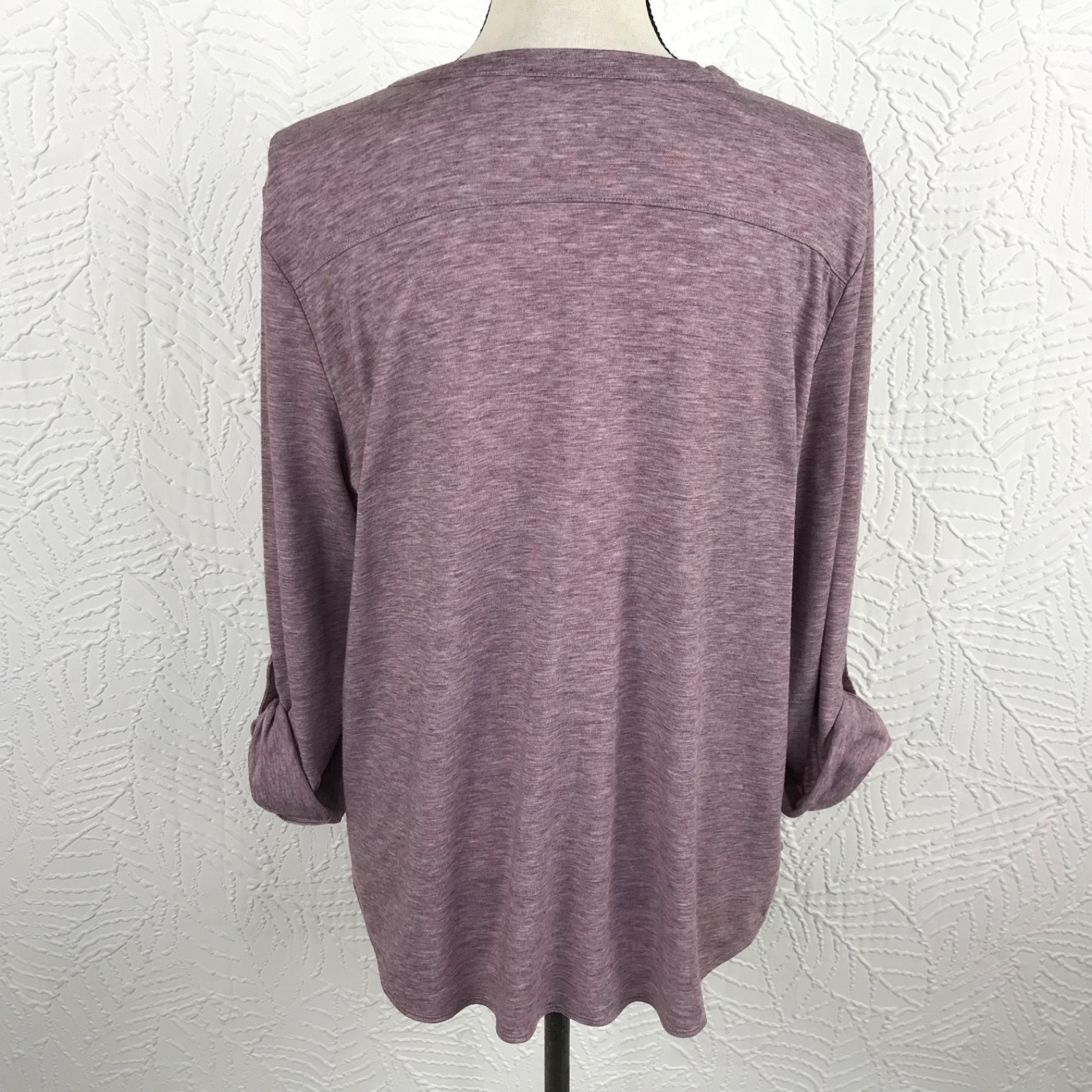 Eddie Bauer Womens Henley Top Shirt Size XL Lavender Roll Tab Knit V Neck