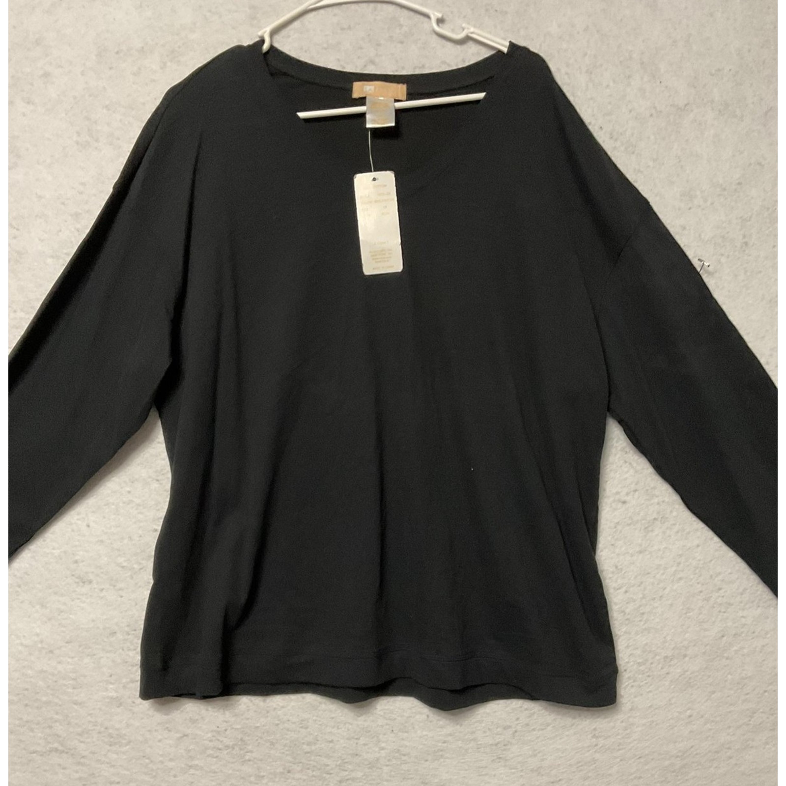 La Cera Shirt Womens 1X Black 100% Cotton Long Sleeve V Neck Plus Size Top