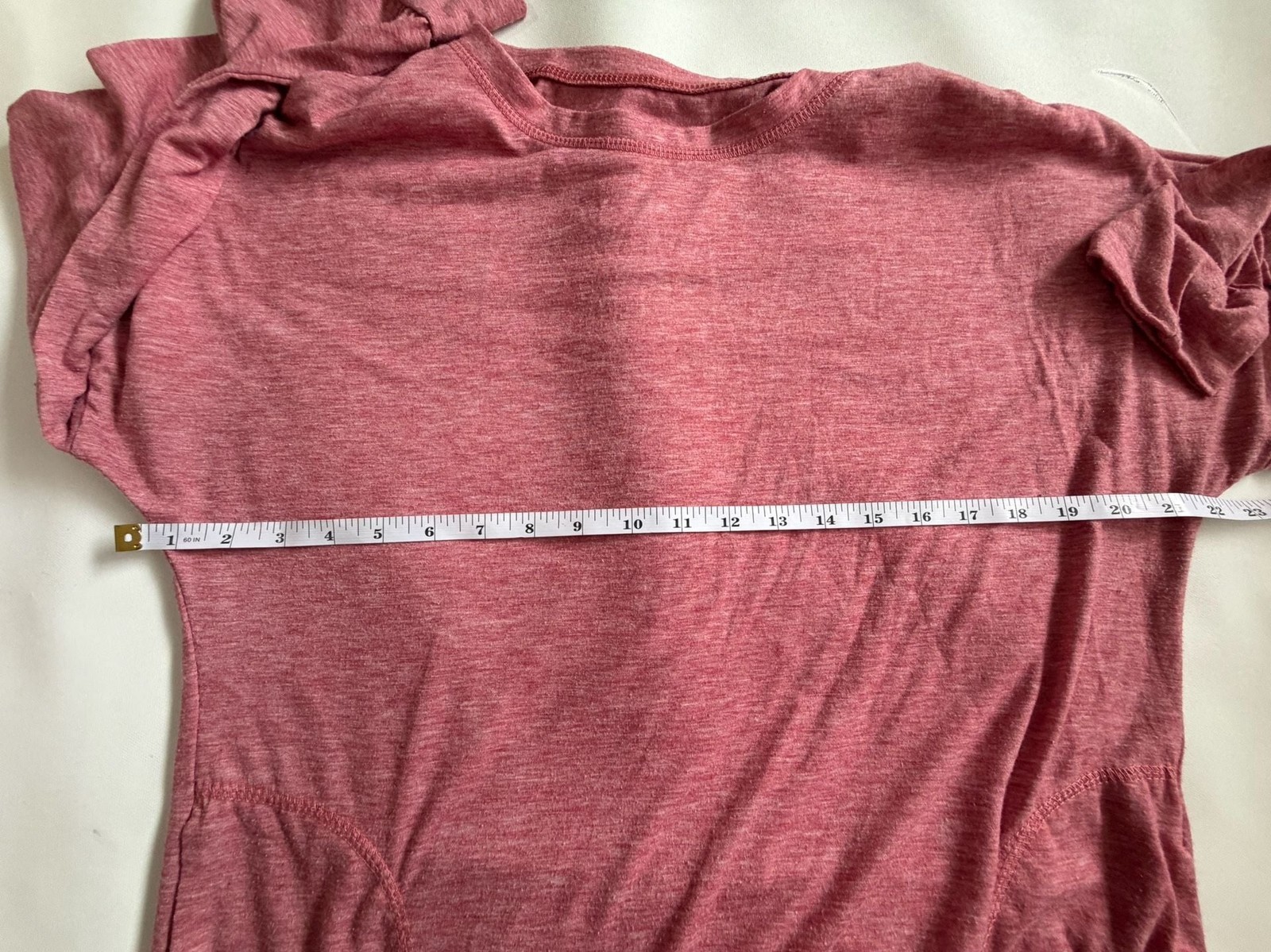 Womens Long Sleeve Tunic Top Red Heathered Crewneck Pockets Casual Pullover