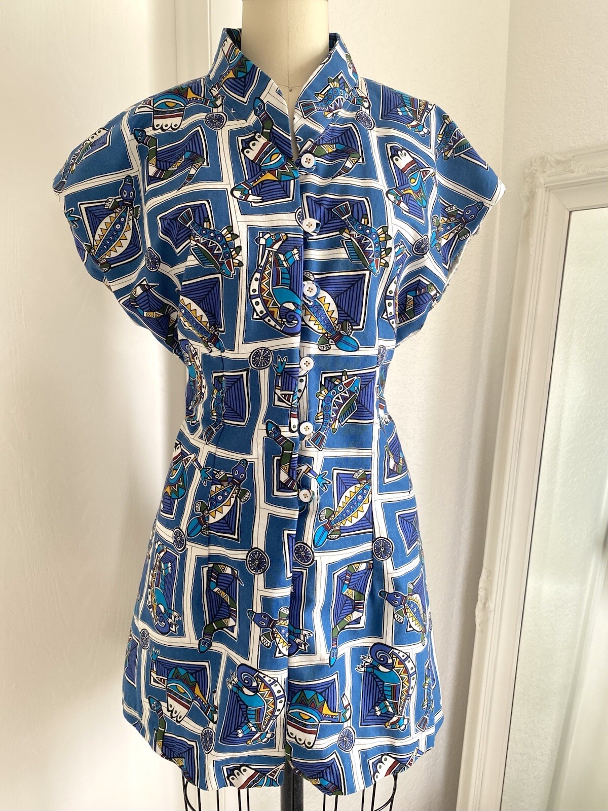 Vintage AUSTRALIAN ABORIGINAL ART Estate Cotton Button Womens Tunic Shirt Top -M