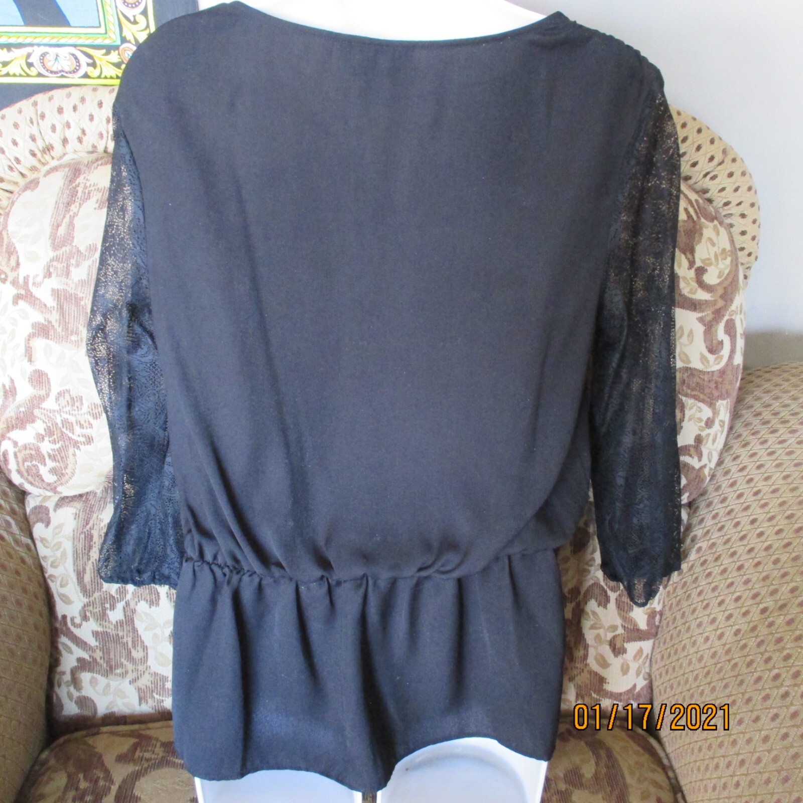 Elegant BLACK Net Top attention BLOUSE V NECK Top MACHINE Wash Cold SMALL Size