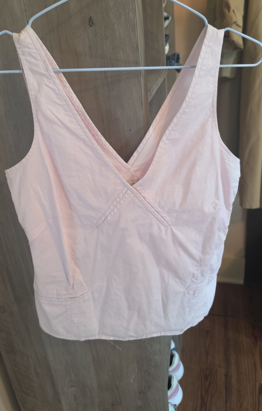 Odille Womens 4 Pink Solid V-Neck Sleeveless Ruffles Woven Cotton Spandex Tank
