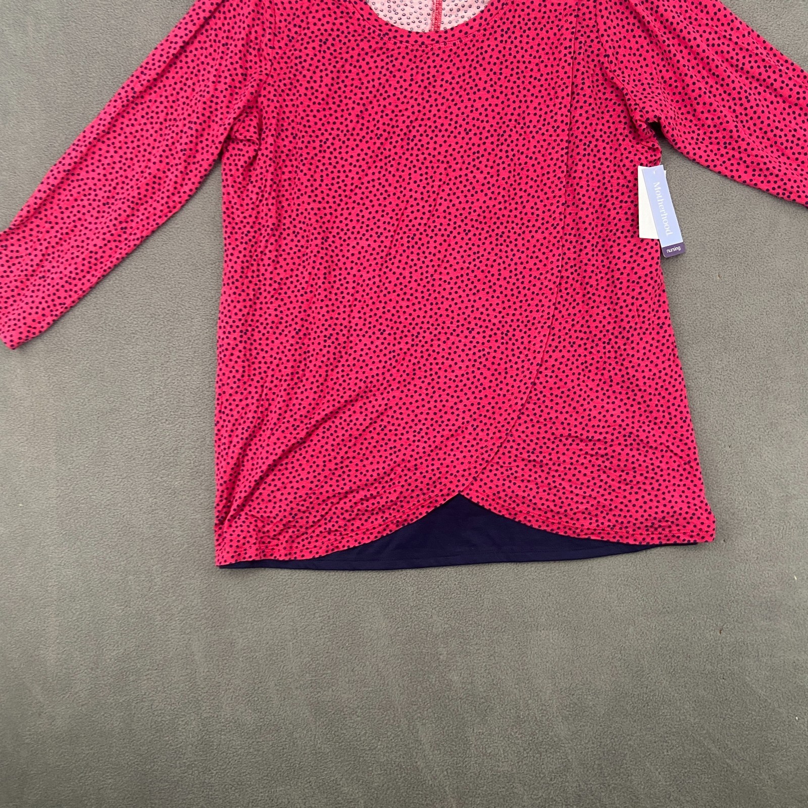 Motherhood Nursing Shirt Top Womens Medium Pink Blue Polka Dot Jersey Round Neck