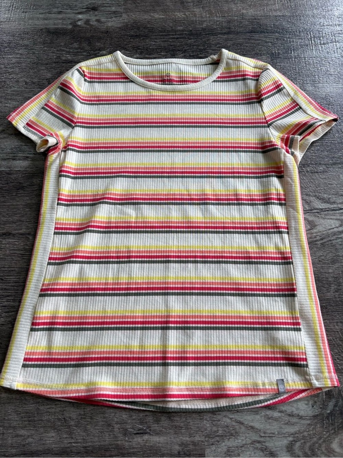 T by Talbot Striped Short Sleeve Ribbed Tee in White, Pink & Yellow Gray