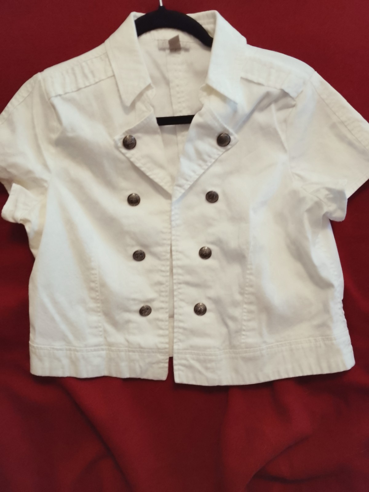 Roz & Ali Sz L white shrug Collar/faux buttons Academia, versatile, travel piece