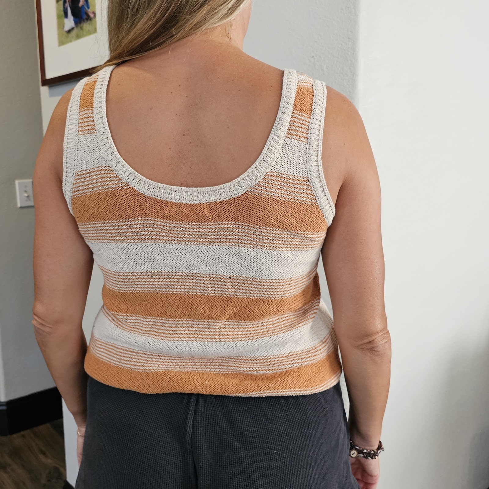 Super Cute Beach Knitted 1/4 Button Striped Tank Promesa Small Hippie Boho Style