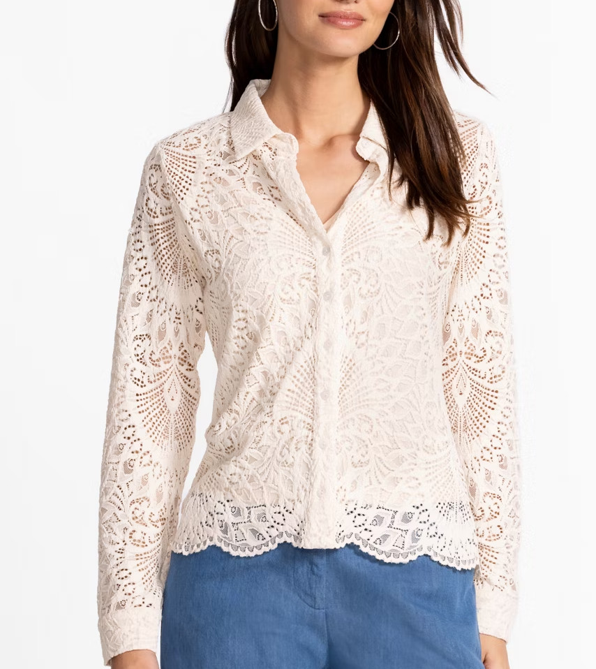 NWT JOHNNY WAS SZ M / L Bust:40″ DEVIN CROCHET LACE BUTTON DOWN SHIRT w/Cami