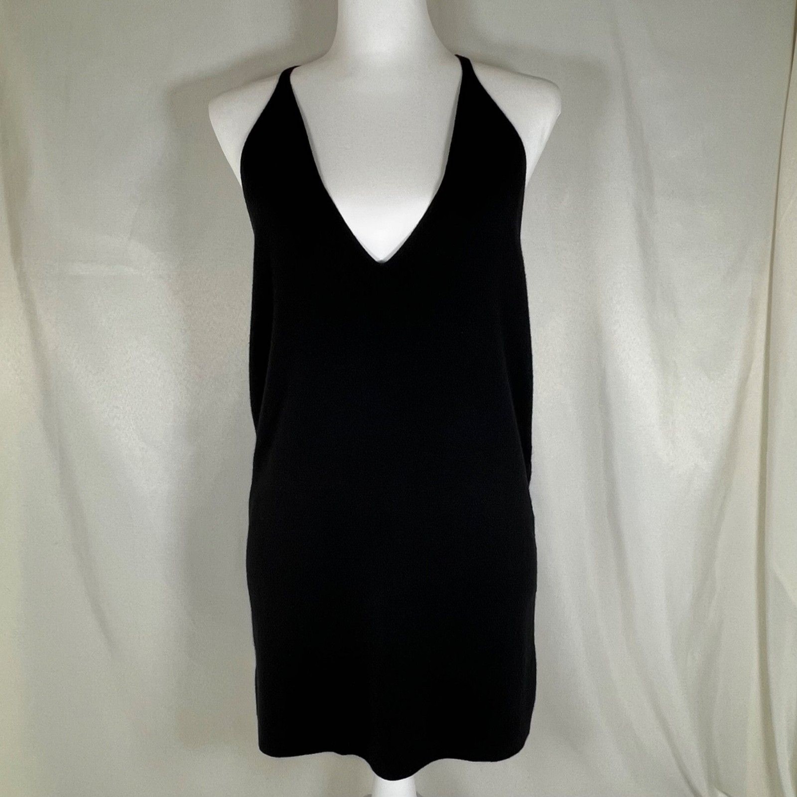 Totême Black Y-Back Minimalist Merino Silk Blend Knit Tunic Top Size XL