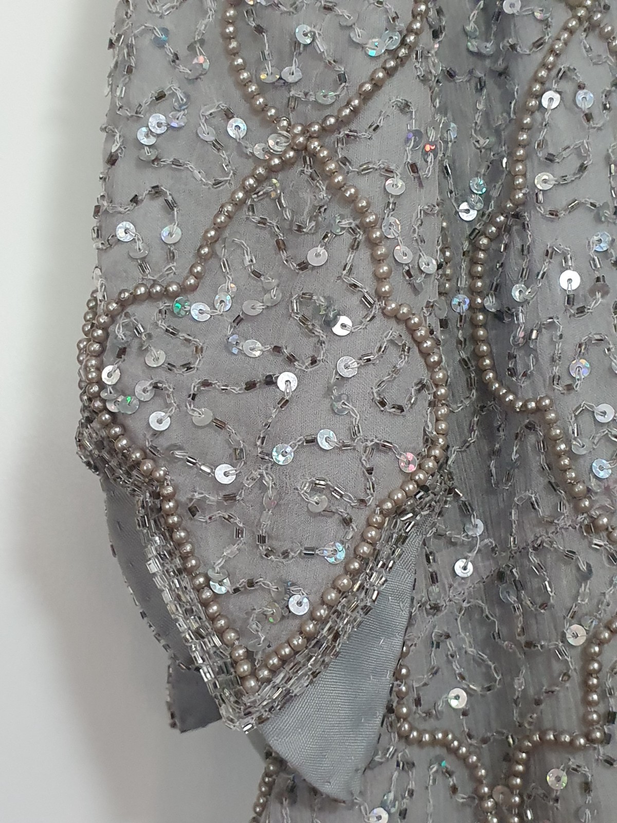 Adrianna Papell Occasions Silk Beaded Sequin Evening Top Silver Gray Size 22W