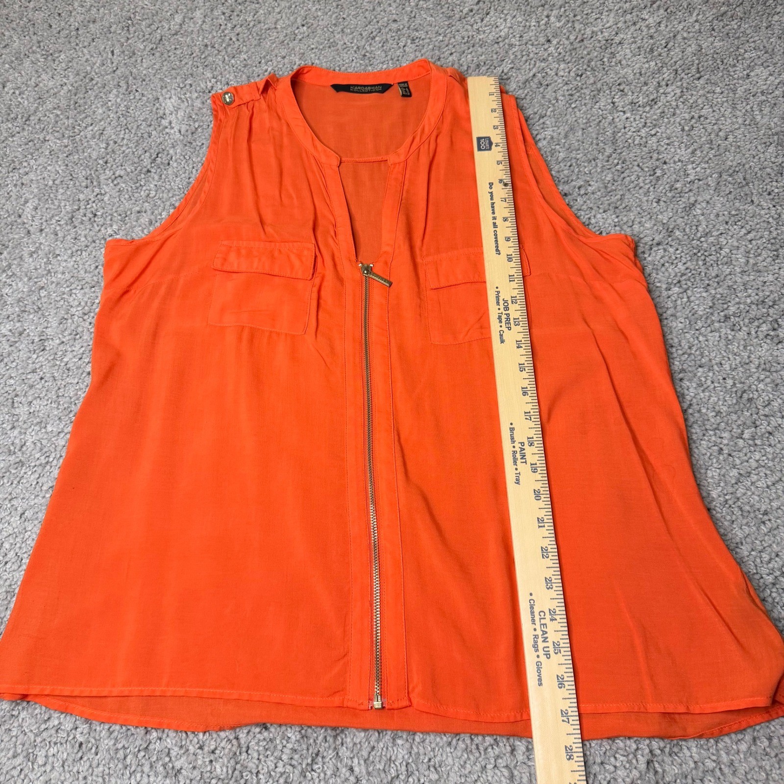 Kardashian Kollection Orange Sleeveless Zip Front Blouse Top Womens Large L