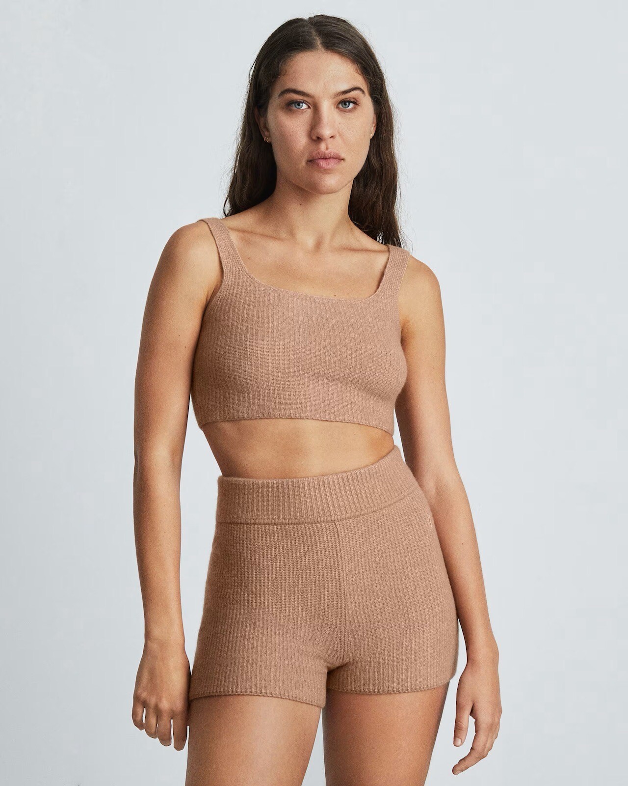 NWT Everlane The Cozy Stretch Tank Crop Top Wool Recycled Nylon Yak Tan Camel