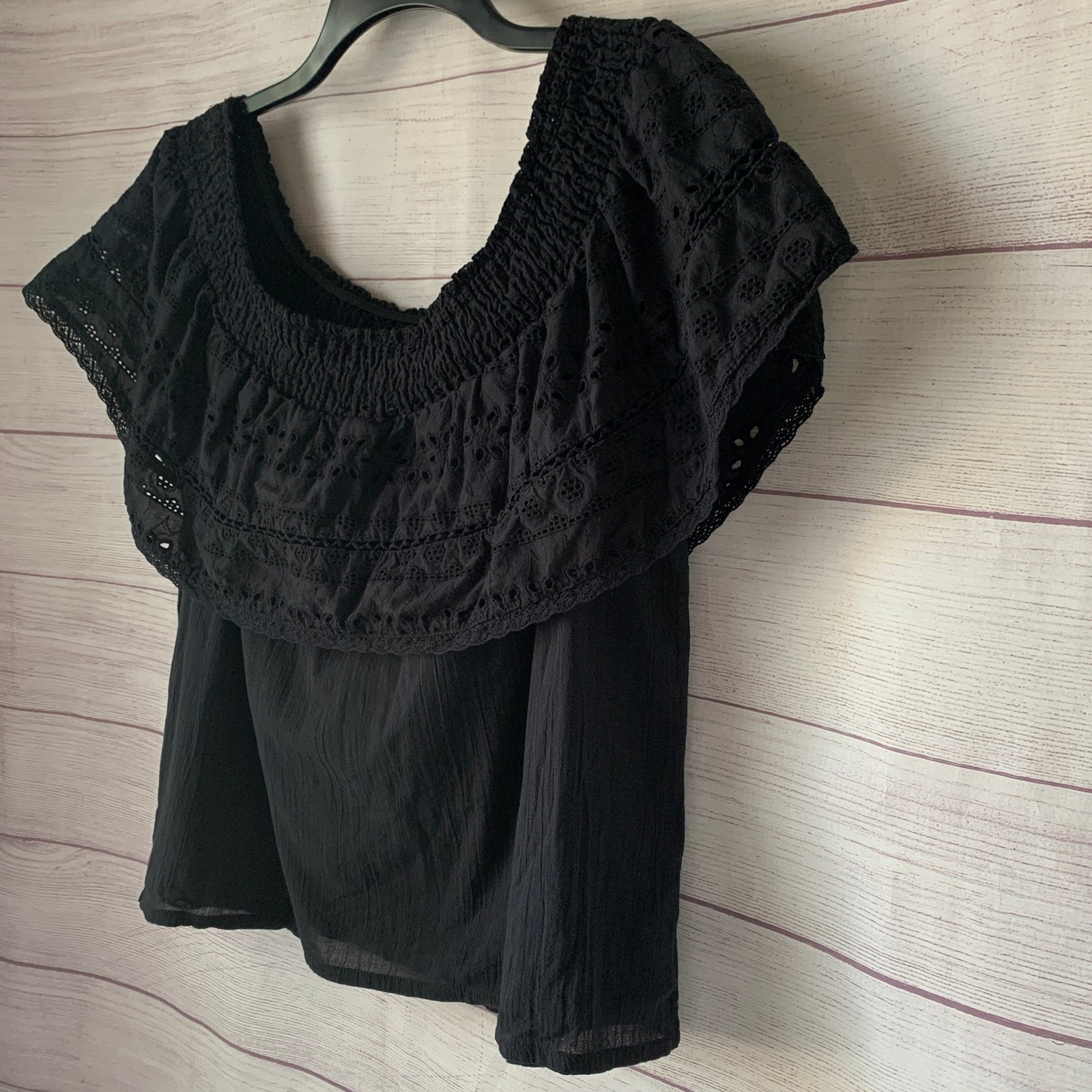 Sofia Jeans by Sofia Vergara Black Eyelet Off the Shoulder Blouse Cotton Size XL