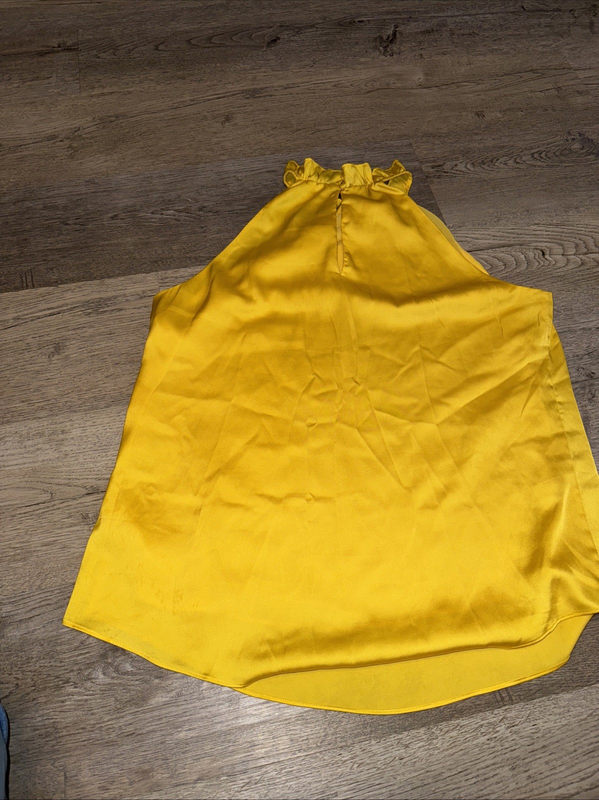 White House Black Market Sleeveless Canary Yellow Ruffle Satin Blouse Mock Neck