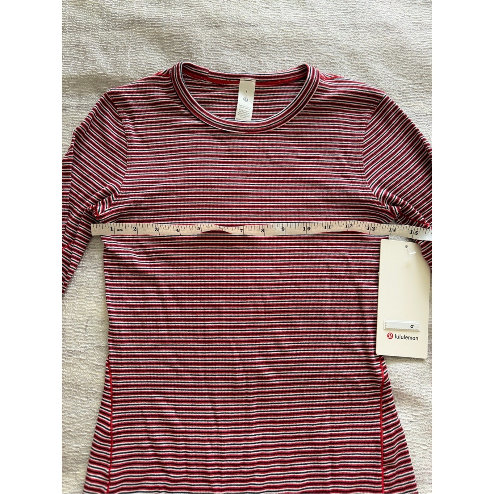 NWT Lululemon Women’s Hold Tight Long-Sleeve Striped Crew – Red & White Size 4