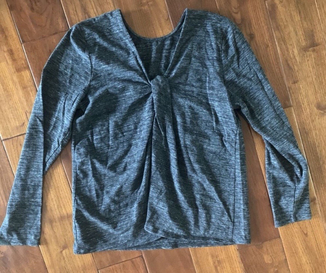 J. Jill Pure Charcoal Gray Knot Draped Back l/s Stretch Shirt knot back size M