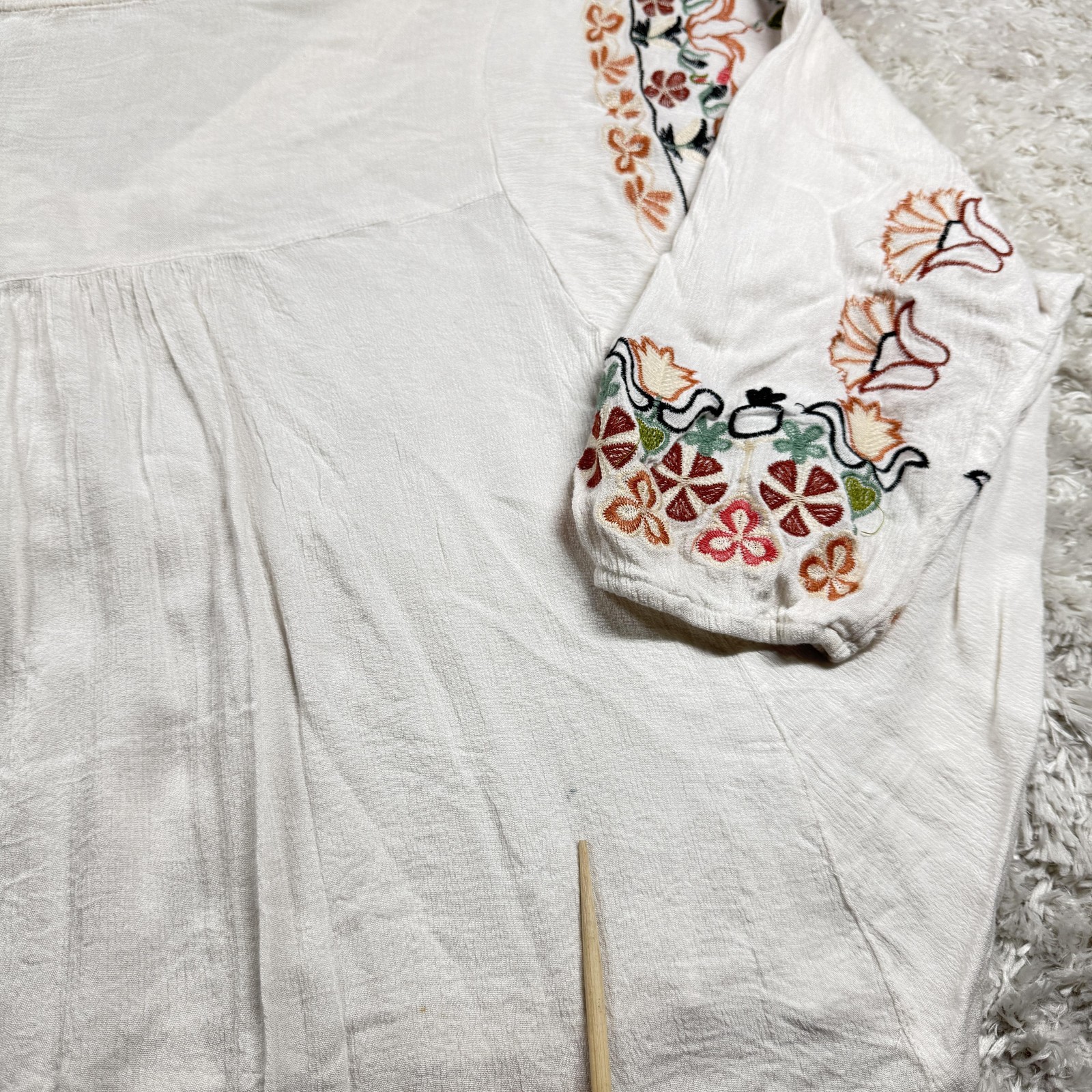 Promesa Tunic Womens L White Boho Peasant Cottagecore Blouse Top Romatic Gypsy