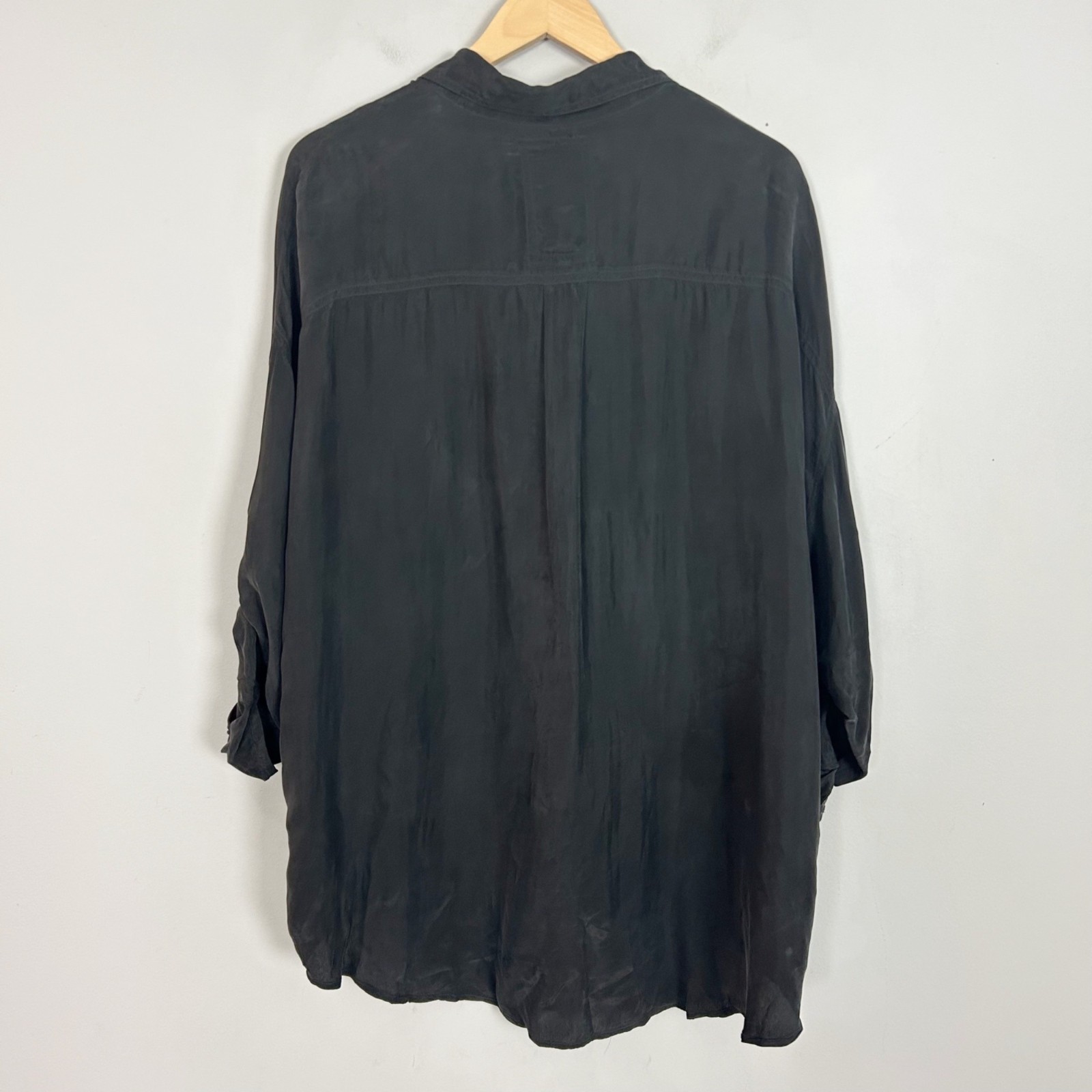 Pete & Greta Johnny Was Cupra Oversized Black Button Front Tunic Top Size Large