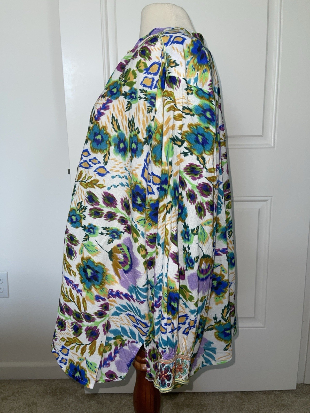 JOHNNY WAS WORKSHOP Ikat Bloom Shirred Yoke Cotton Multicolor Floral Blouse 3X