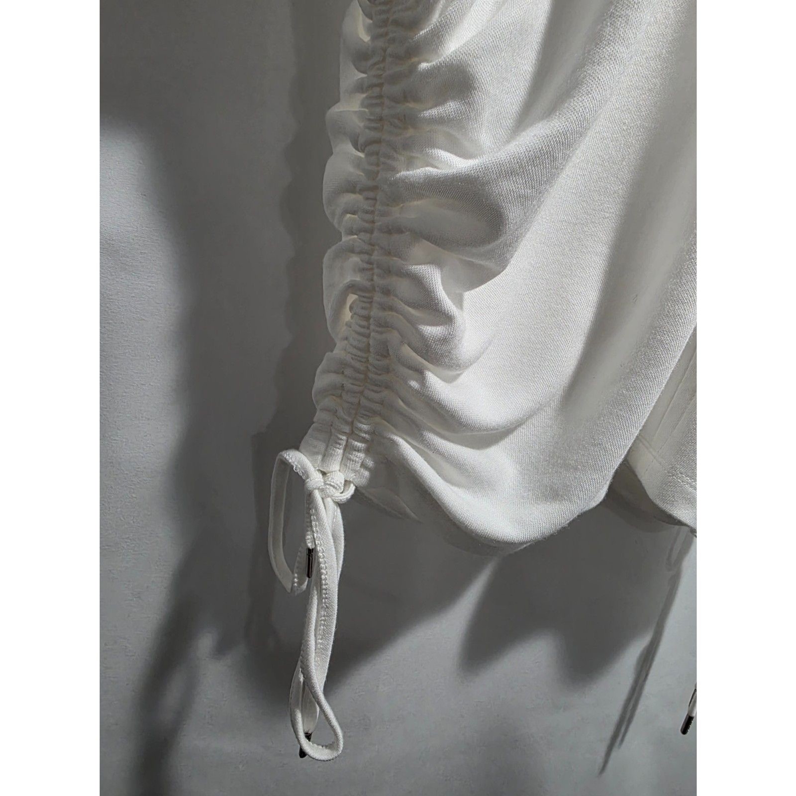 Jennifer Lopez White Cinched Side Tie Top Size L Batwing Sleeve Ruched