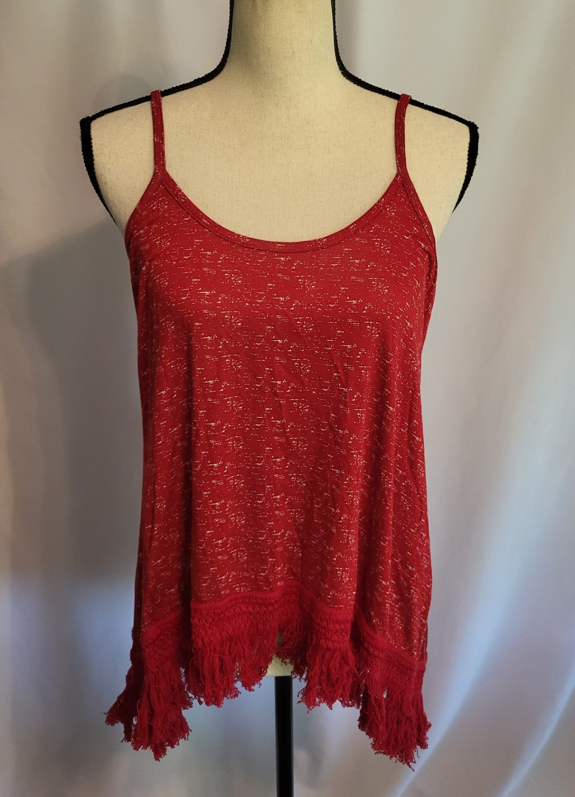 Women’s Tasseled Fringe Tank Top Red Size L Spaghetti Strap Freshman 1996