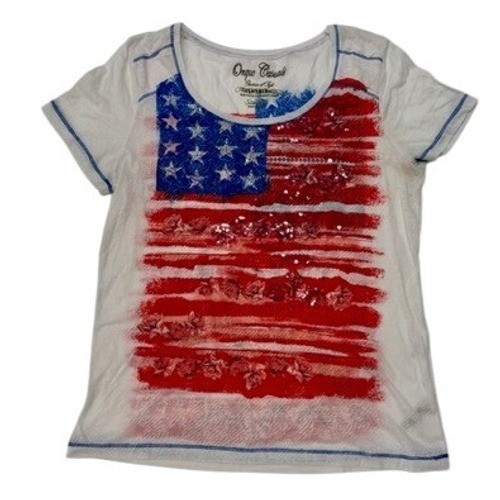 Onaue Casuals Womens American Flag T Shirt Patriotic Sequin Embellished Size M