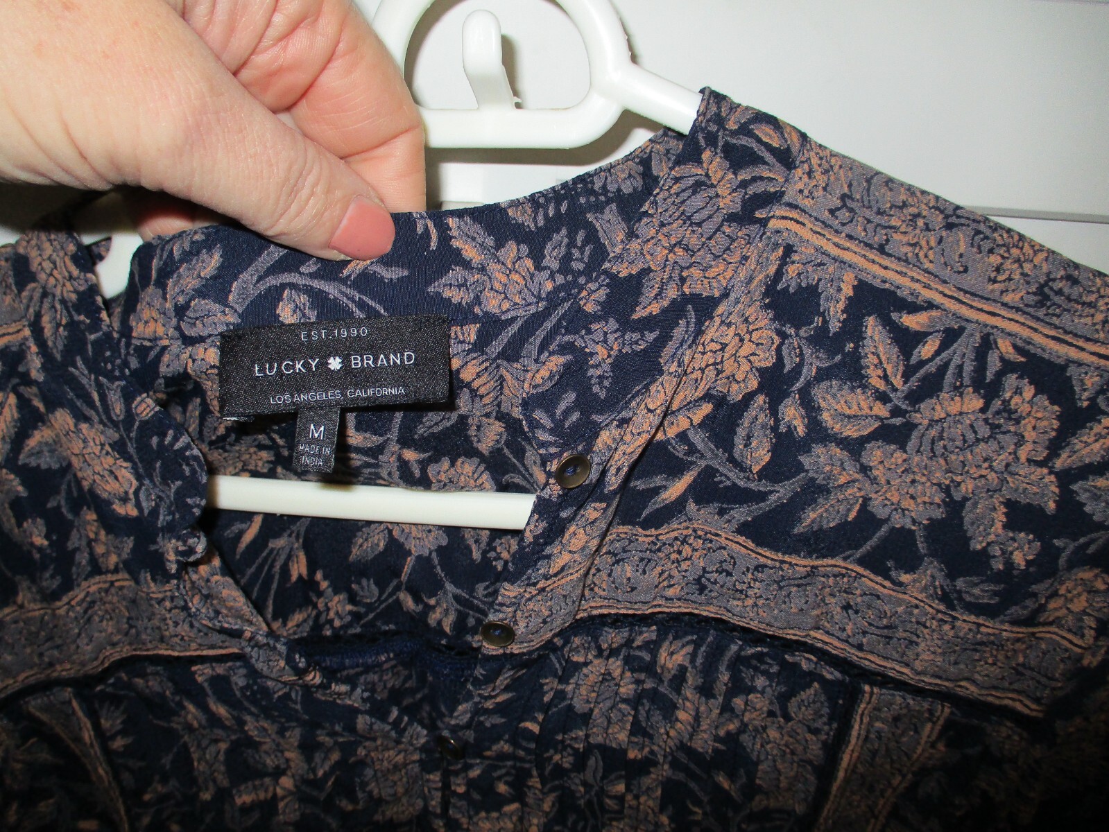 tunic shirt lucky brand medium boho navy tan floral