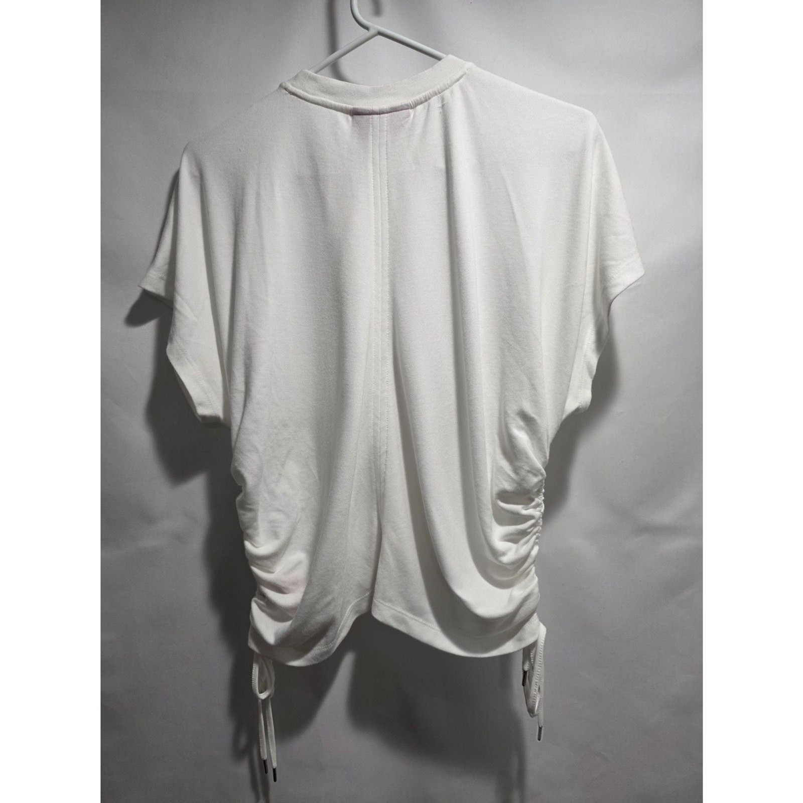 Jennifer Lopez White Cinched Side Tie Top Size L Batwing Sleeve Ruched